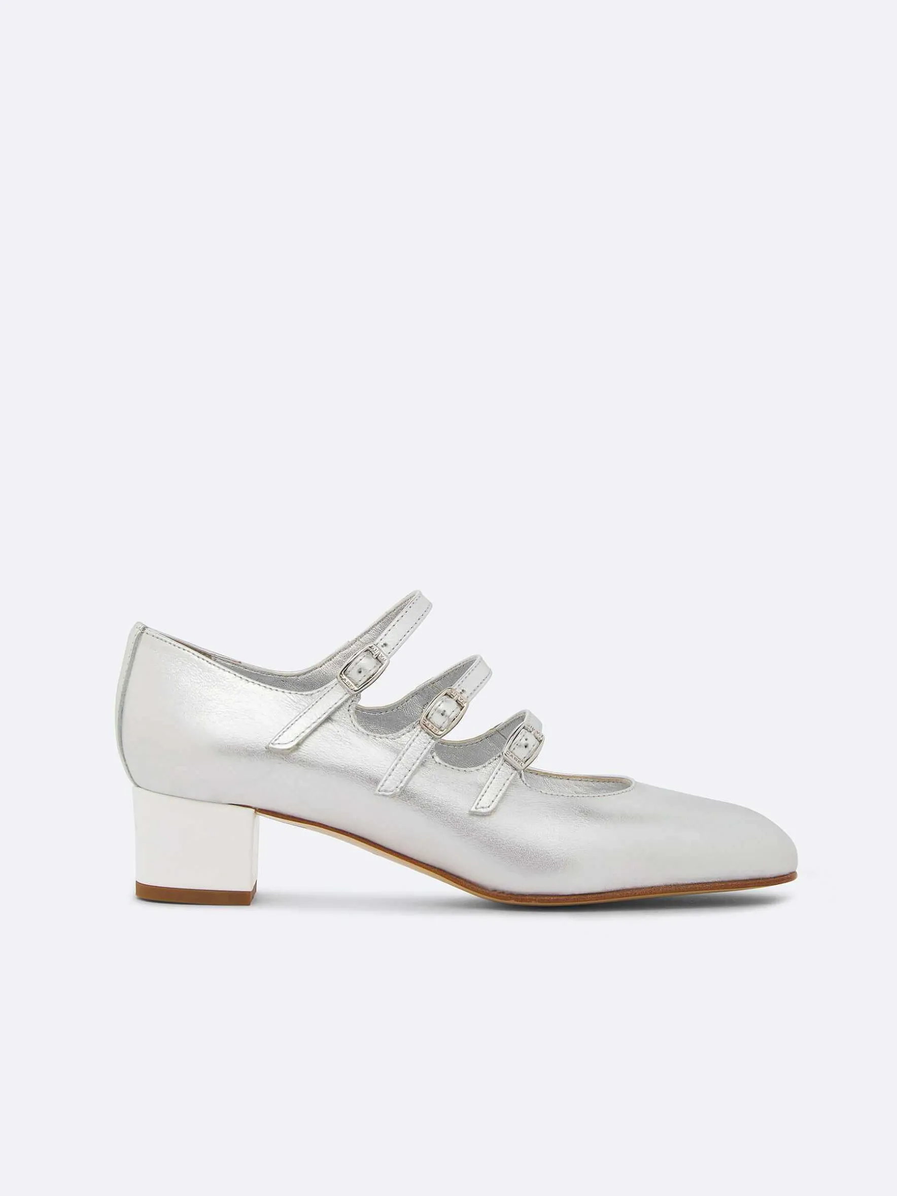 Carel Maria Janes>Zilveren Leren En Witte Lakleren Mary Janes-Pumps Met Hak