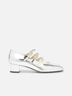Carel Maria Janes>Zilveren Leren Mary Janes-Pumps Met Spiegeleffect