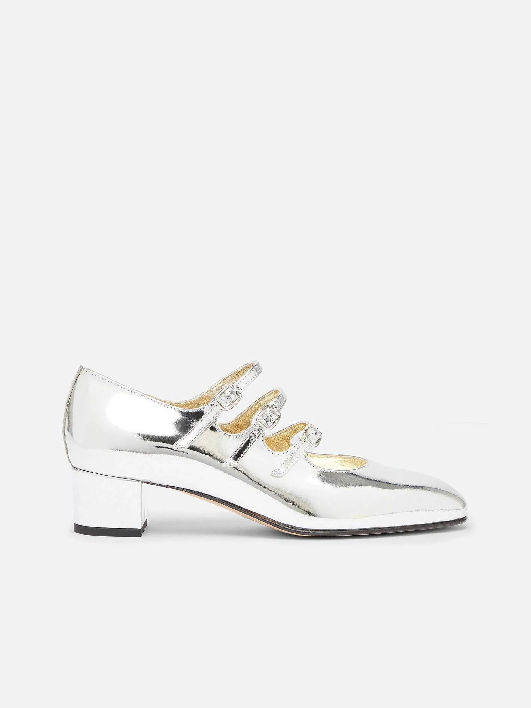 Carel Maria Janes>Zilveren Leren Mary Janes-Pumps Met Spiegeleffect