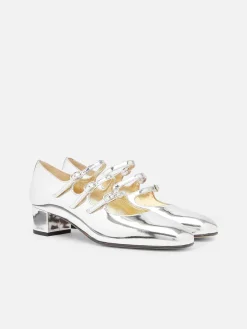 Carel Maria Janes>Zilveren Leren Mary Janes-Pumps Met Spiegeleffect