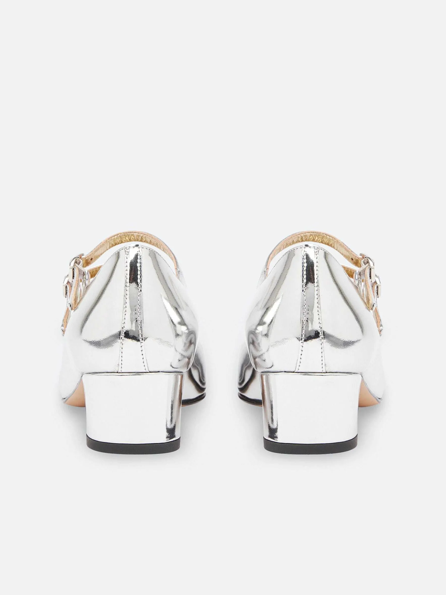 Carel Maria Janes>Zilveren Leren Mary Janes-Pumps Met Spiegeleffect