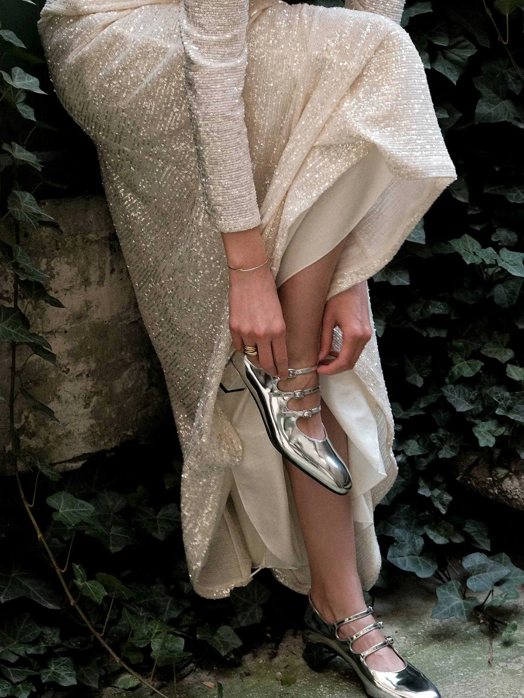 Carel Maria Janes>Zilveren Leren Mary Janes-Pumps Met Spiegeleffect