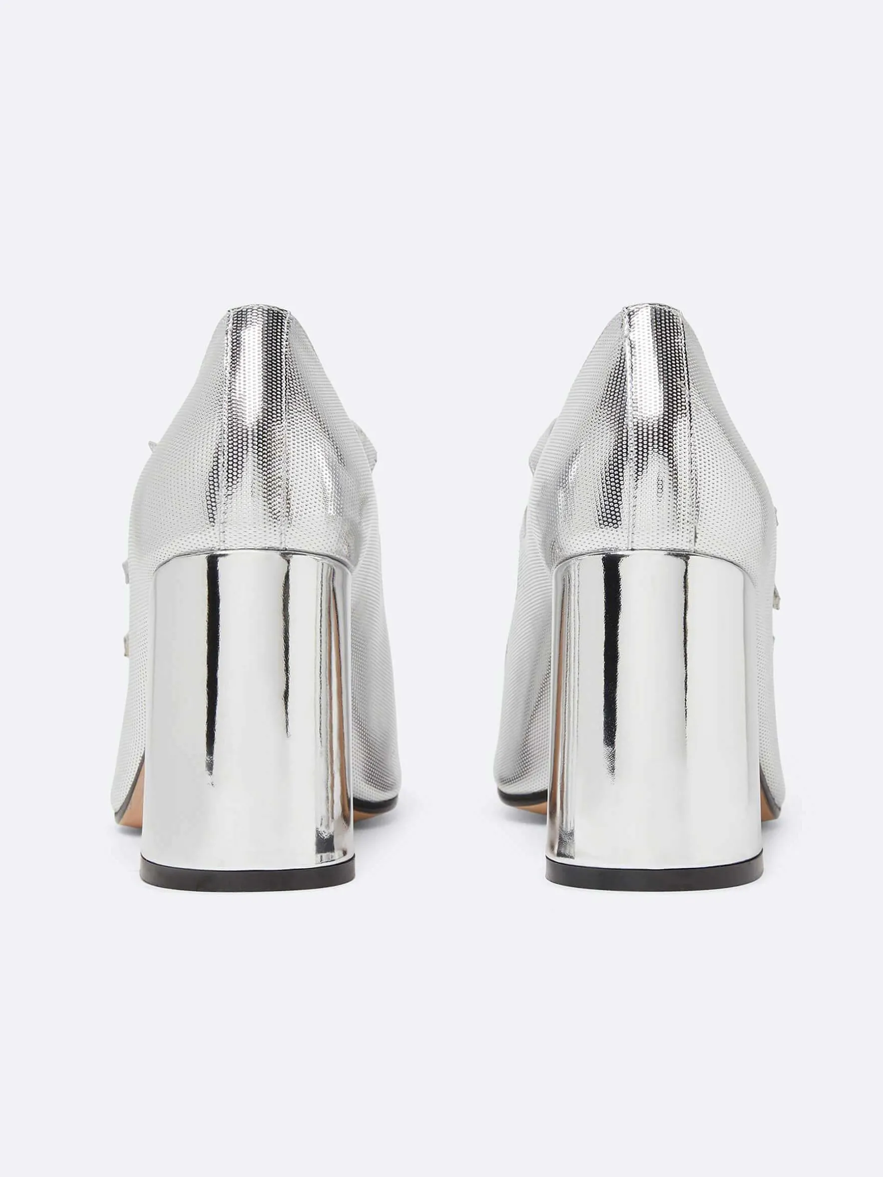 Carel Maria Janes>Zilveren Mary Janes-Pumps Van Leer Met Relief