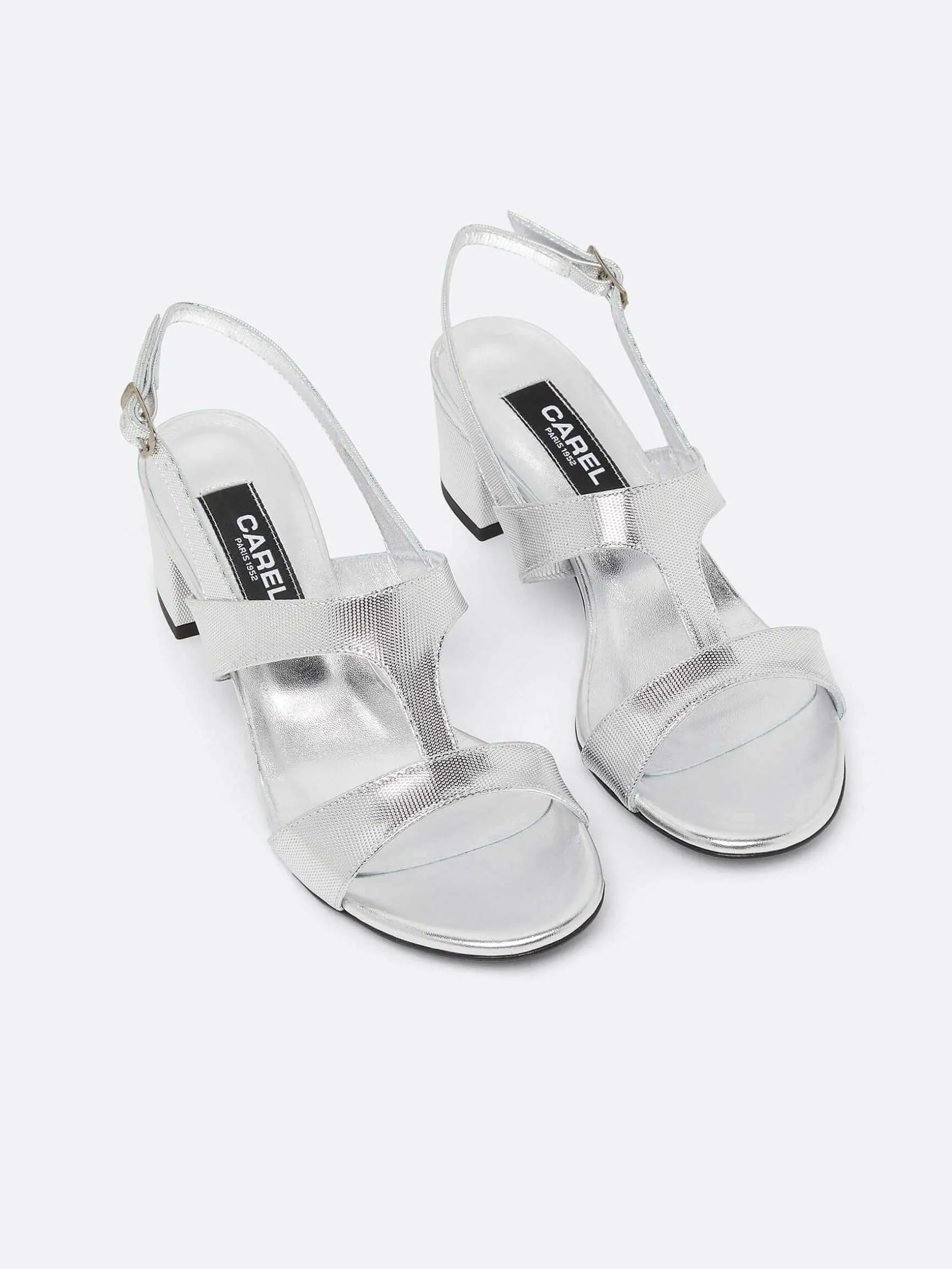Carel Sandalen En Muilezels>Zilveren Mesh Leren Sandalen Met Relief