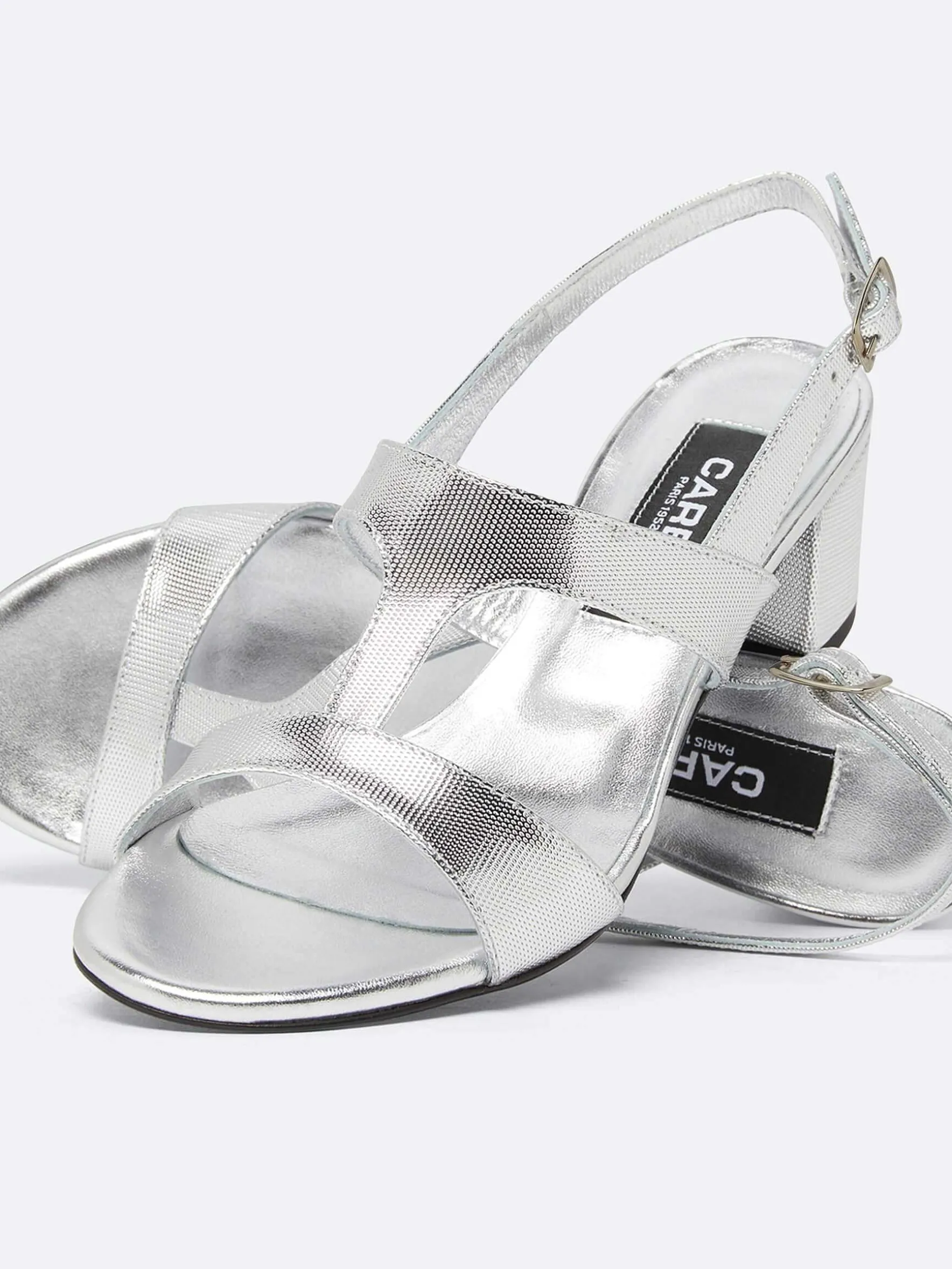Carel Sandalen En Muilezels>Zilveren Mesh Leren Sandalen Met Relief