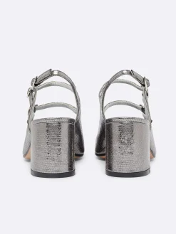 Carel Slingbacks>Zilveren Slangenprint Upcycled Lederen Slingback Mary Janes