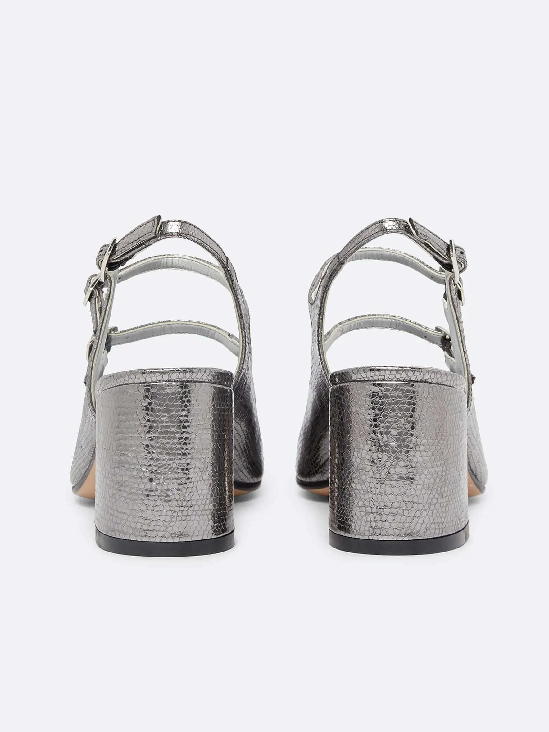 Carel Slingbacks>Zilveren Slangenprint Upcycled Lederen Slingback Mary Janes