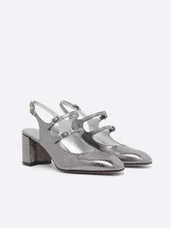 Carel Slingbacks>Zilveren Slangenprint Upcycled Lederen Slingback Mary Janes