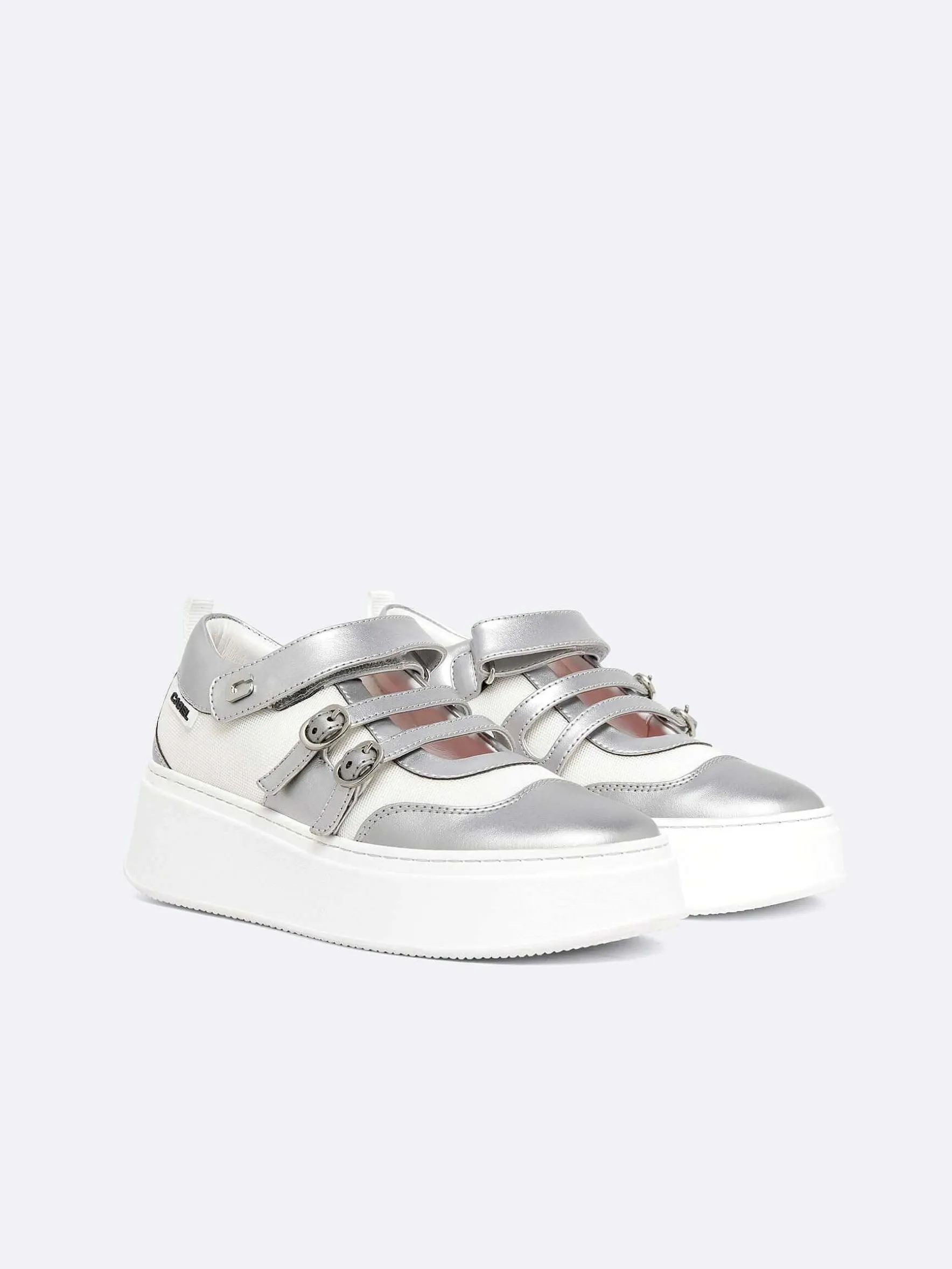 Carel Sneakers>Zilverkleurige Appelleer- En Witte Mesh-Sneakers