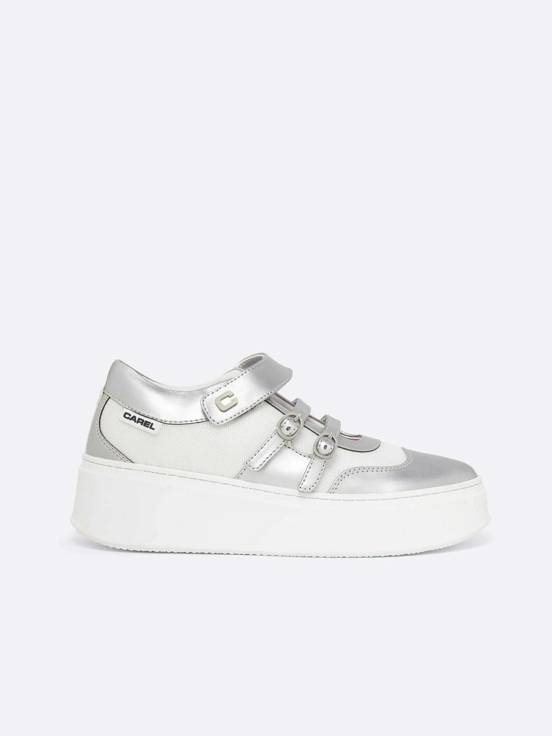 Carel Sneakers>Zilverkleurige Appelleer- En Witte Mesh-Sneakers