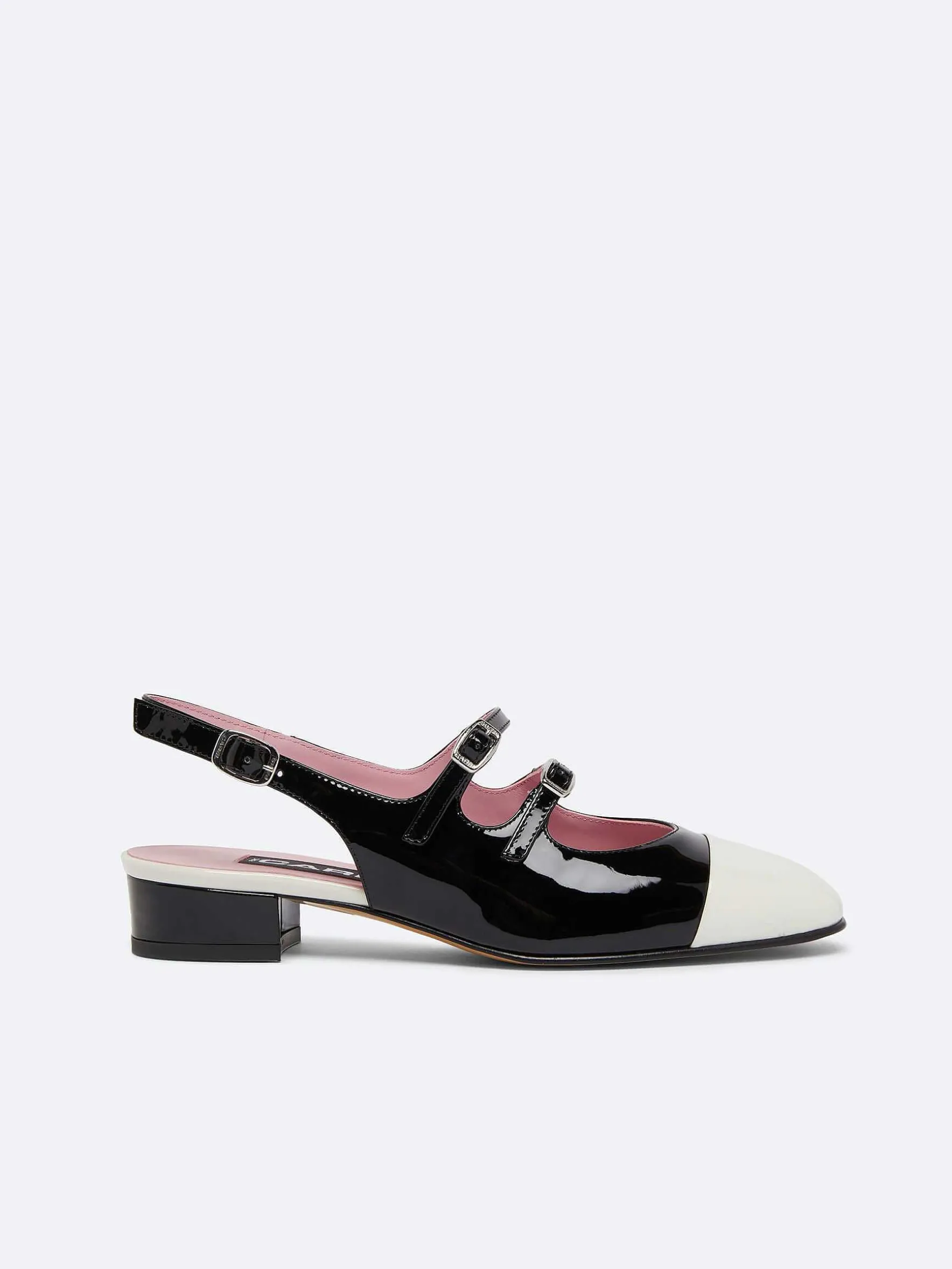 Carel Slingbacks>Zwart En Ivoor Lakleer Slingback Mary Janes