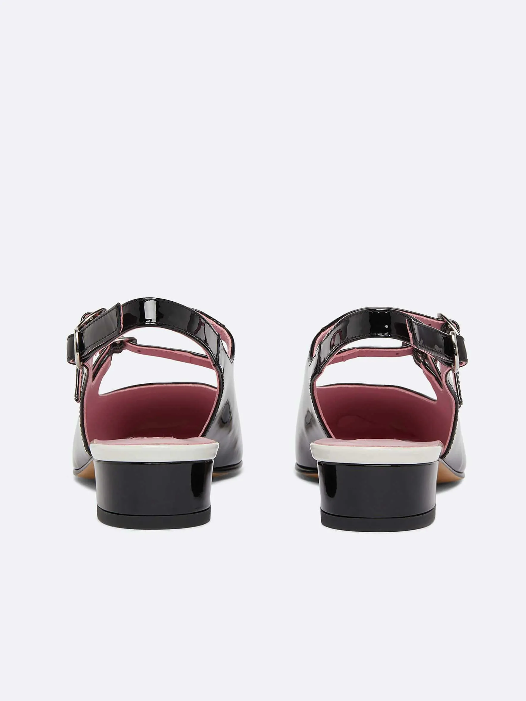 Carel Slingbacks>Zwart En Ivoor Lakleer Slingback Mary Janes