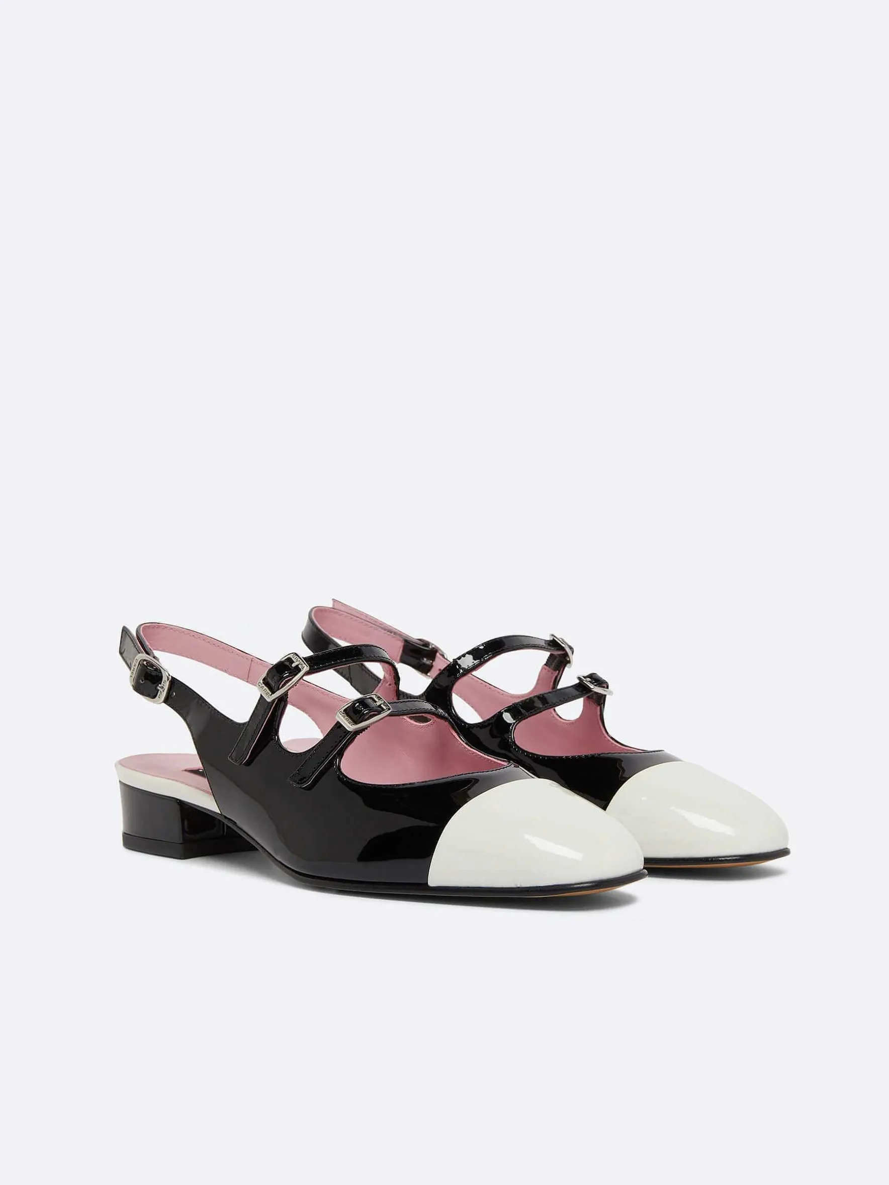 Carel Slingbacks>Zwart En Ivoor Lakleer Slingback Mary Janes