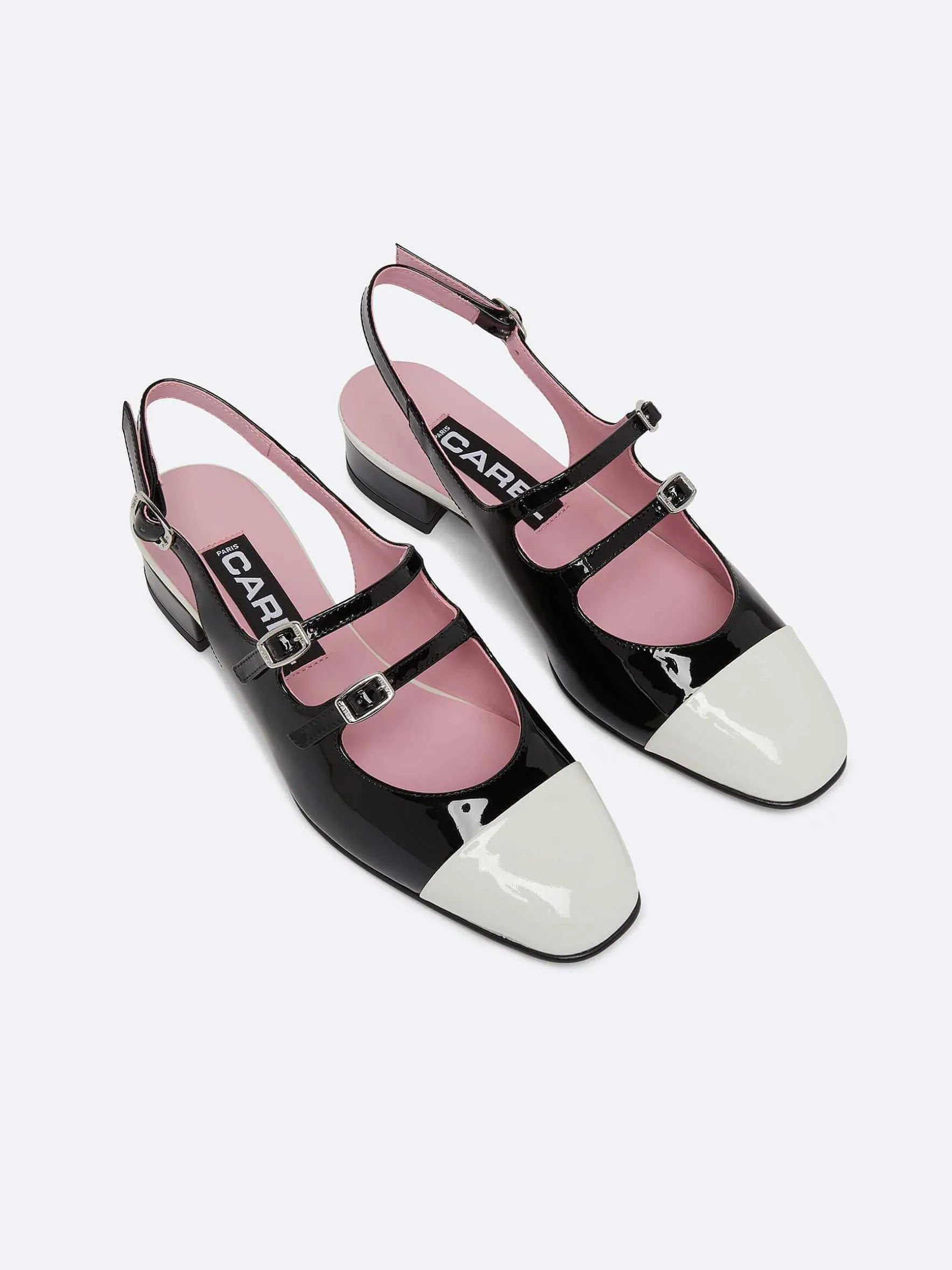 Carel Slingbacks>Zwart En Ivoor Lakleer Slingback Mary Janes