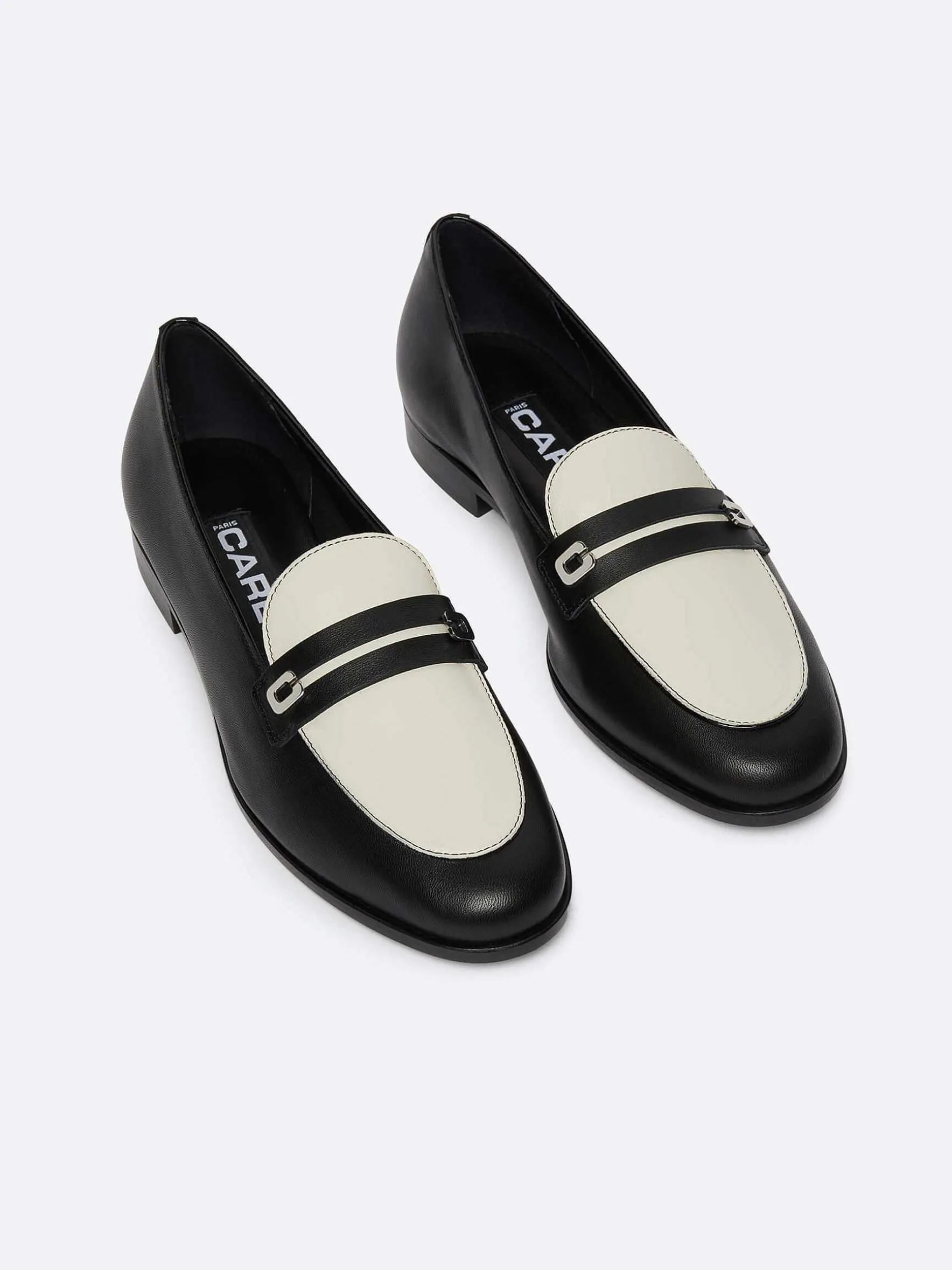 Carel Loafers>Zwart En Ivoor Lederen Loafers