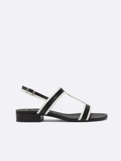 Carel Sandalen En Muilezels>Zwart En Ivoor Lederen Sandalen