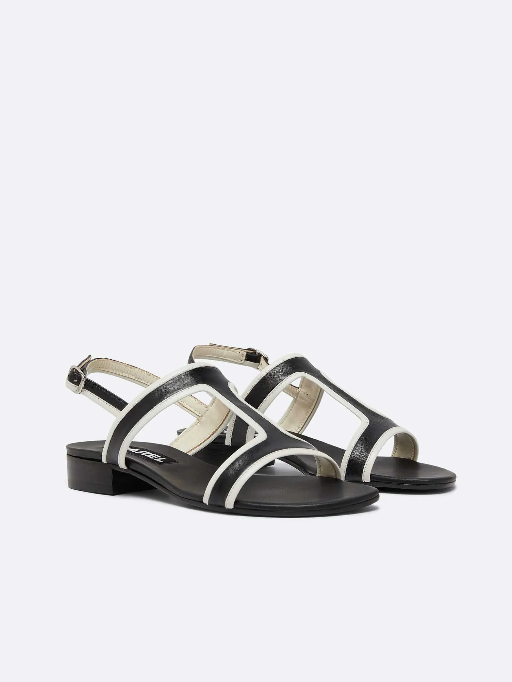 Carel Sandalen En Muilezels>Zwart En Ivoor Lederen Sandalen
