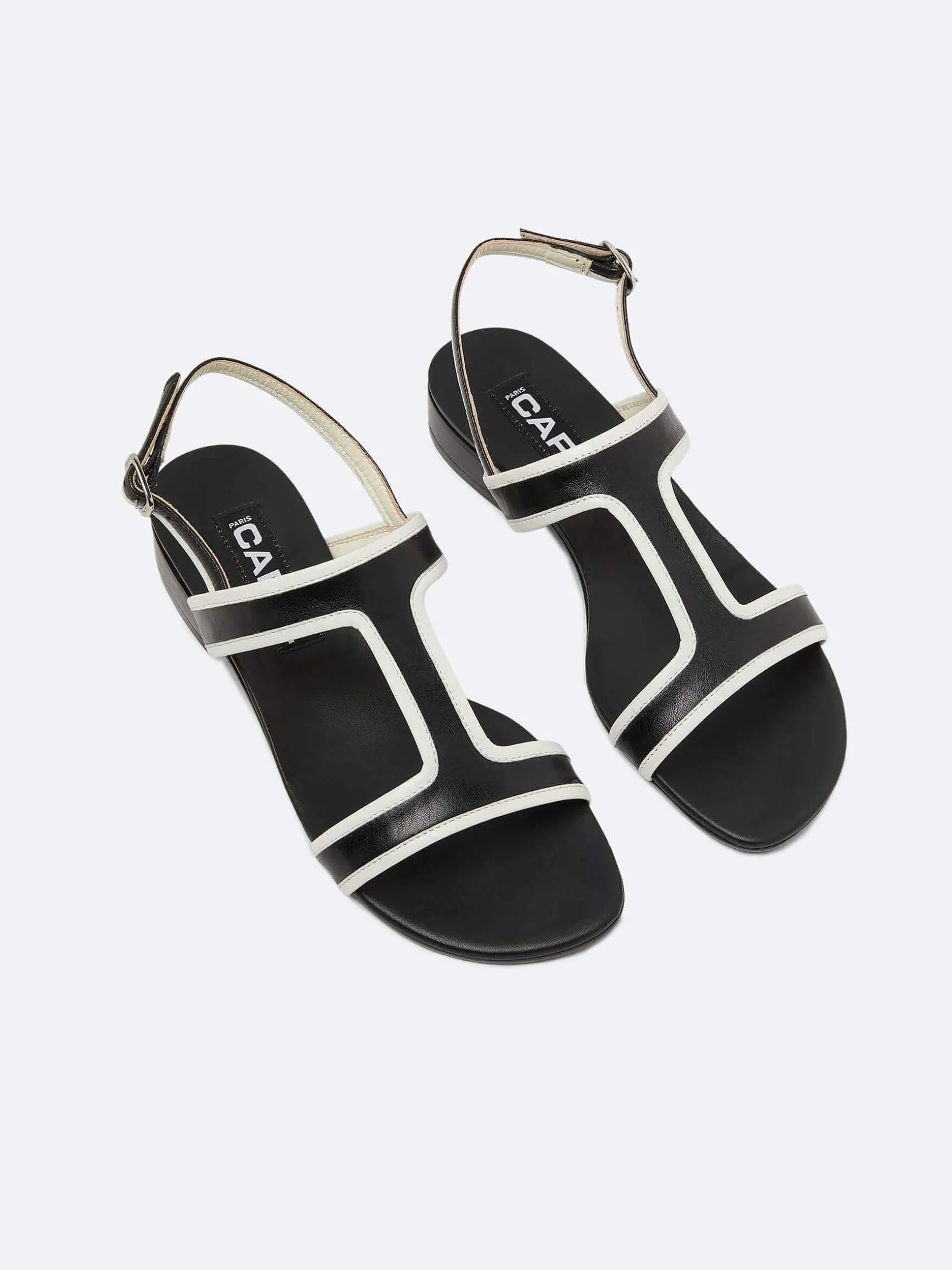 Carel Sandalen En Muilezels>Zwart En Ivoor Lederen Sandalen