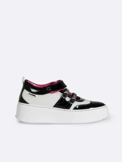 Carel Sneakers>Zwart En Ivoorkleurige Eco Patent-Sneakers