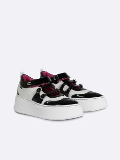 Carel Sneakers>Zwart En Ivoorkleurige Eco Patent-Sneakers