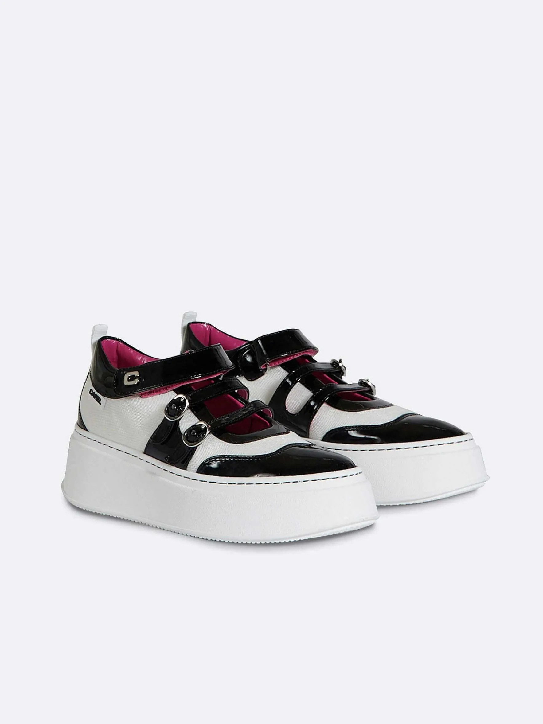 Carel Sneakers>Zwart En Ivoorkleurige Eco Patent-Sneakers