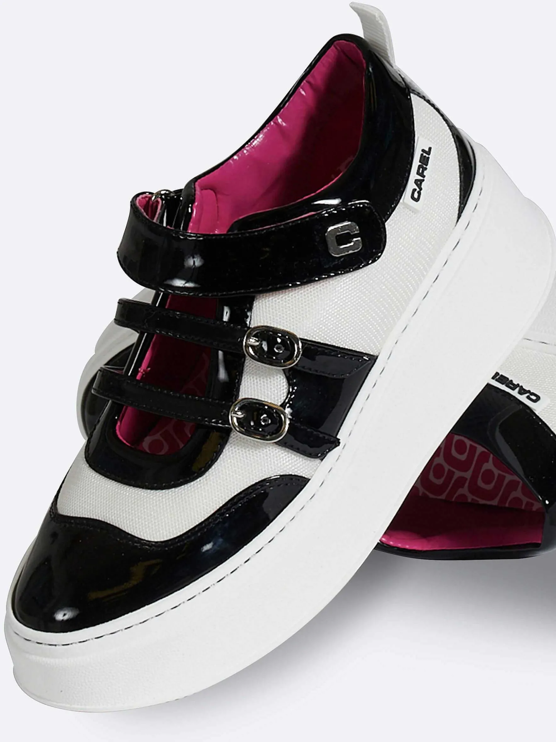 Carel Sneakers>Zwart En Ivoorkleurige Eco Patent-Sneakers