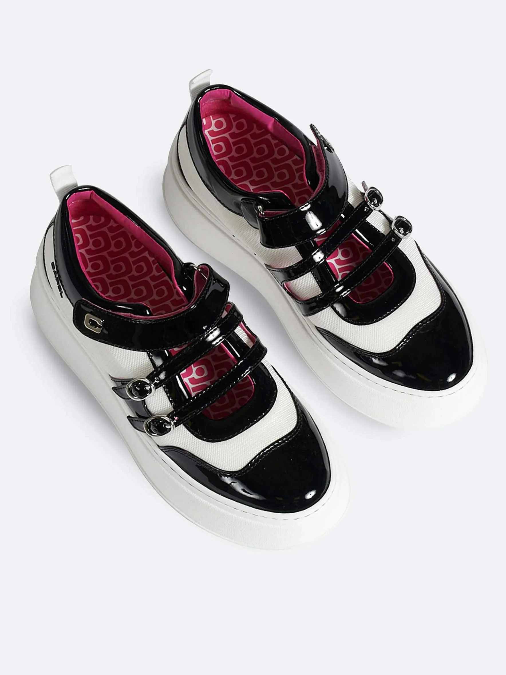 Carel Sneakers>Zwart En Ivoorkleurige Eco Patent-Sneakers