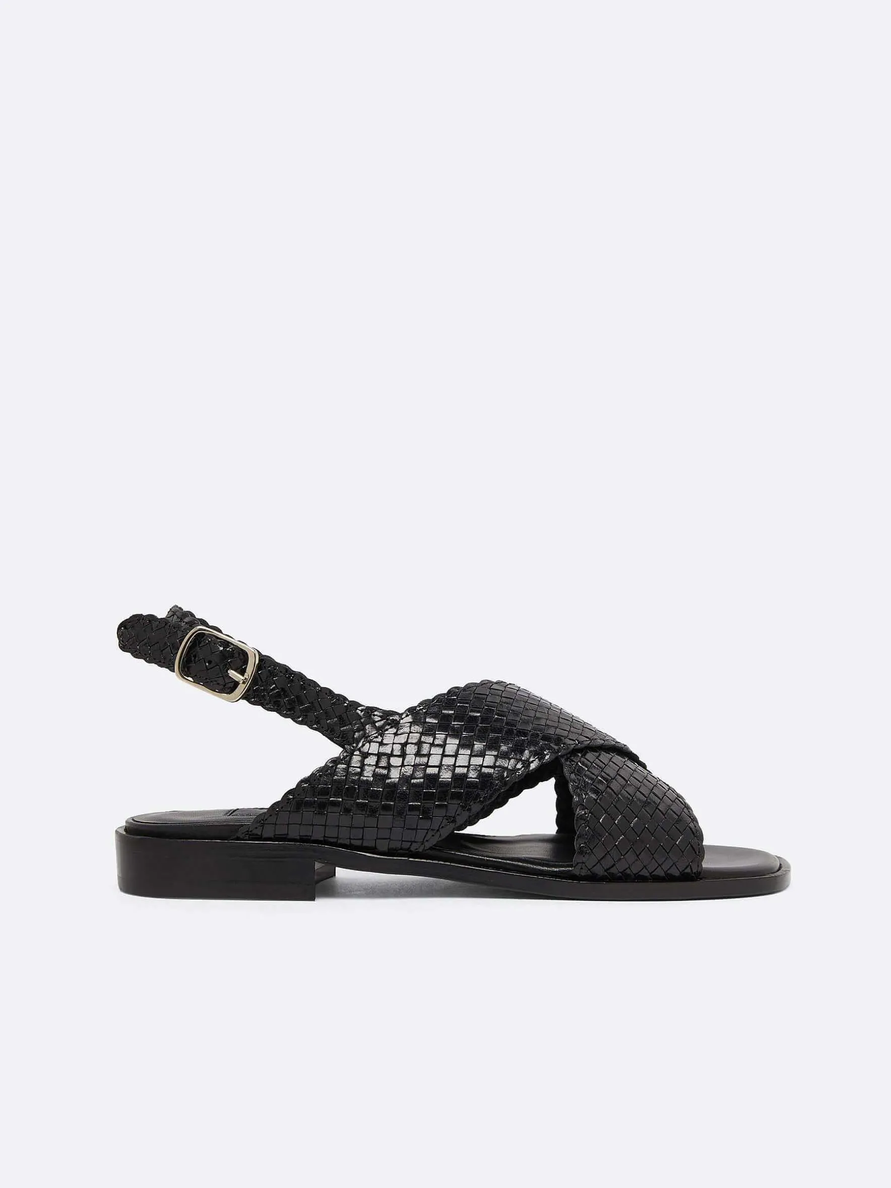 Carel Sandalen En Muilezels>Zwart Geweven Leren Sandalen