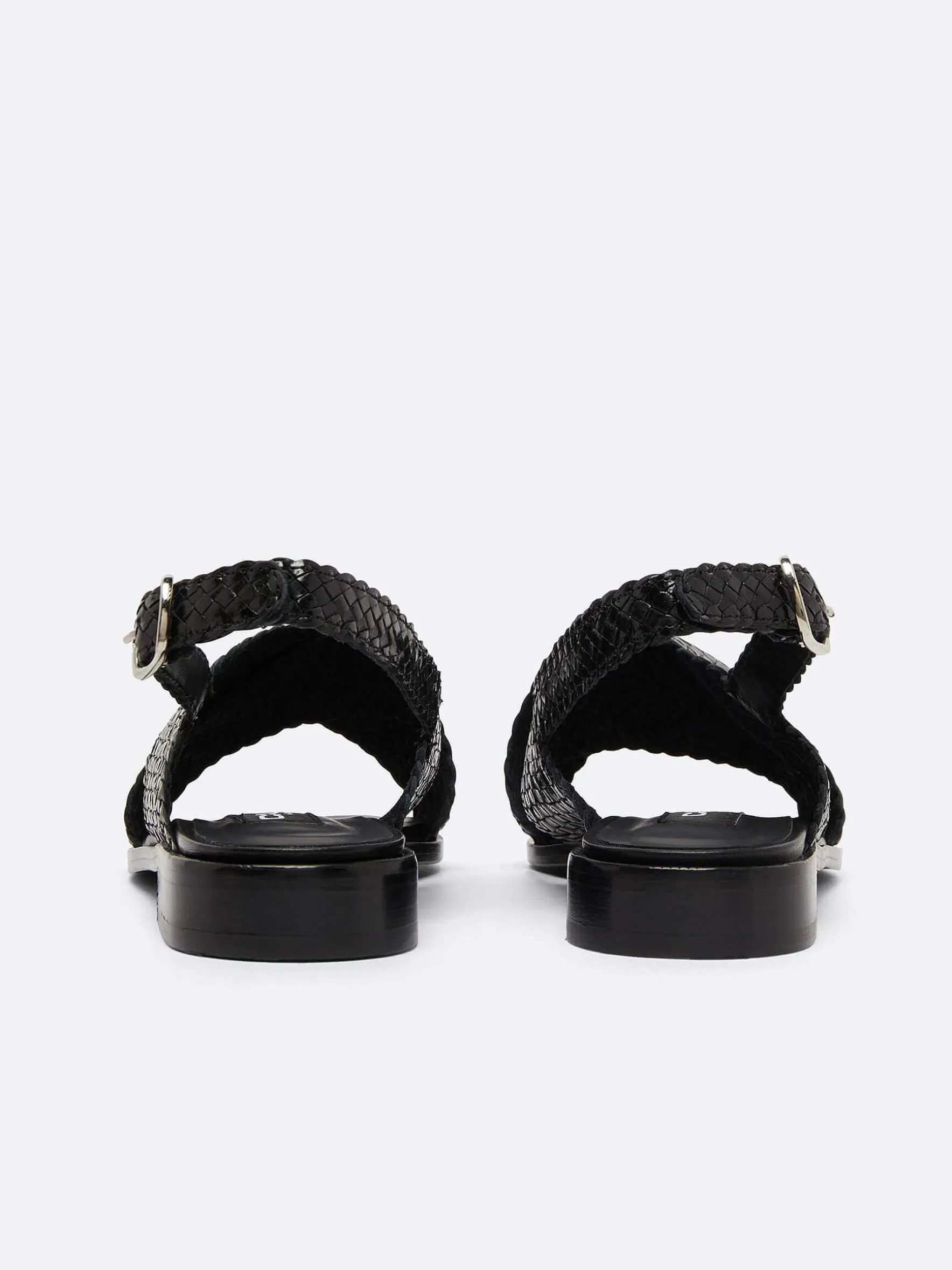Carel Sandalen En Muilezels>Zwart Geweven Leren Sandalen
