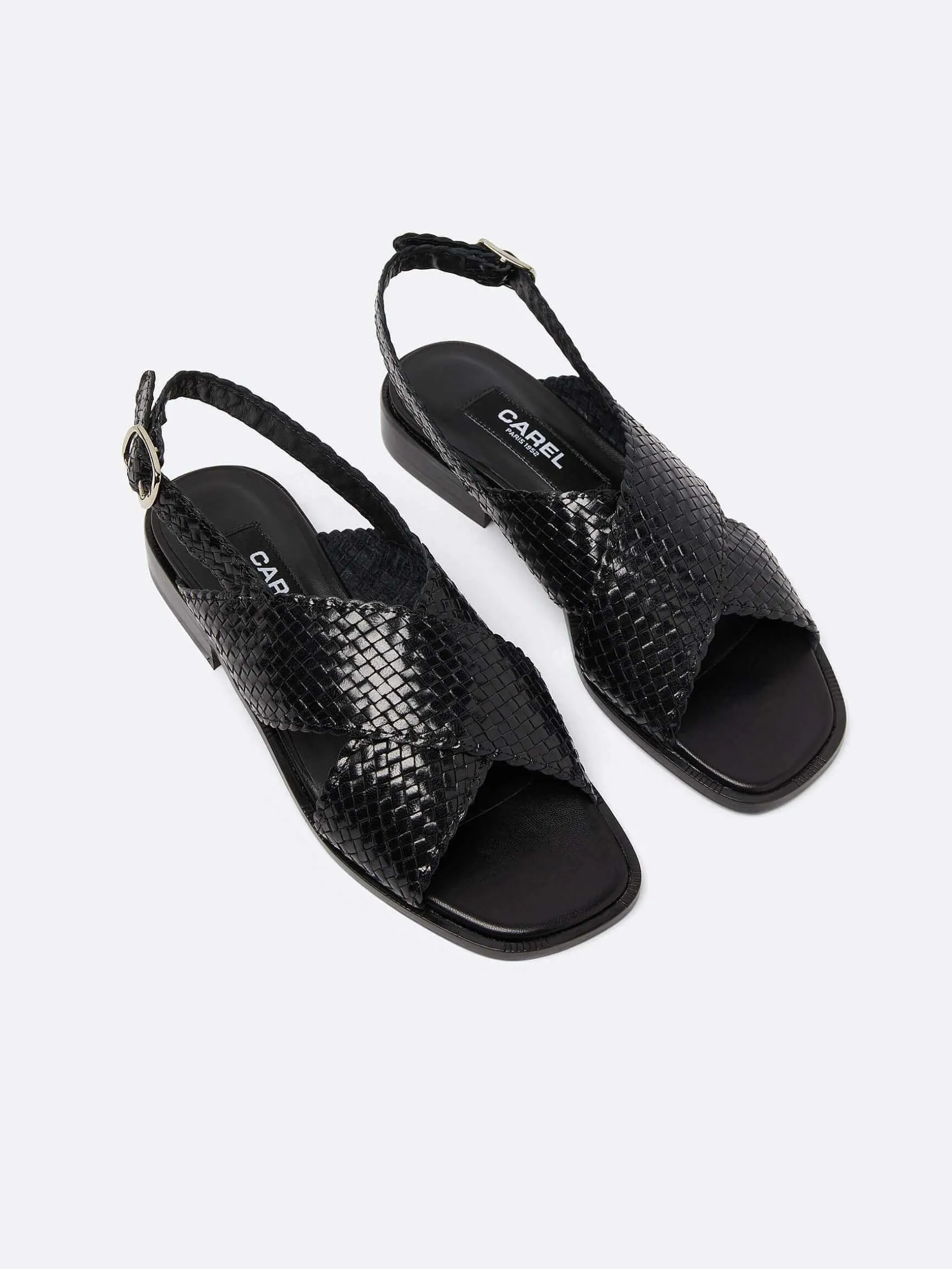 Carel Sandalen En Muilezels>Zwart Geweven Leren Sandalen
