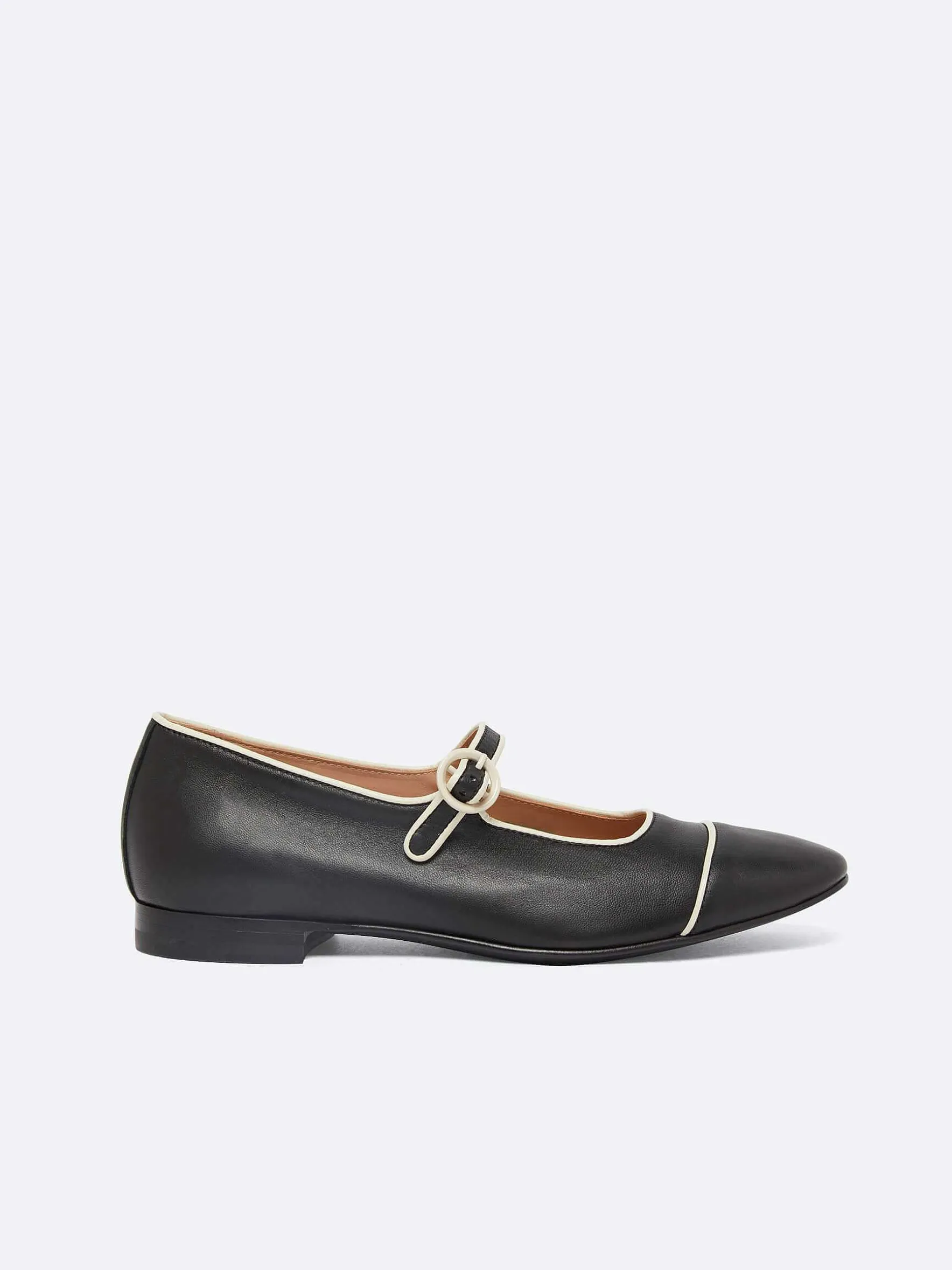 Carel Ballerina'S>Zwart Lederen Ivoorkleurige Mary Janes Met Biezen
