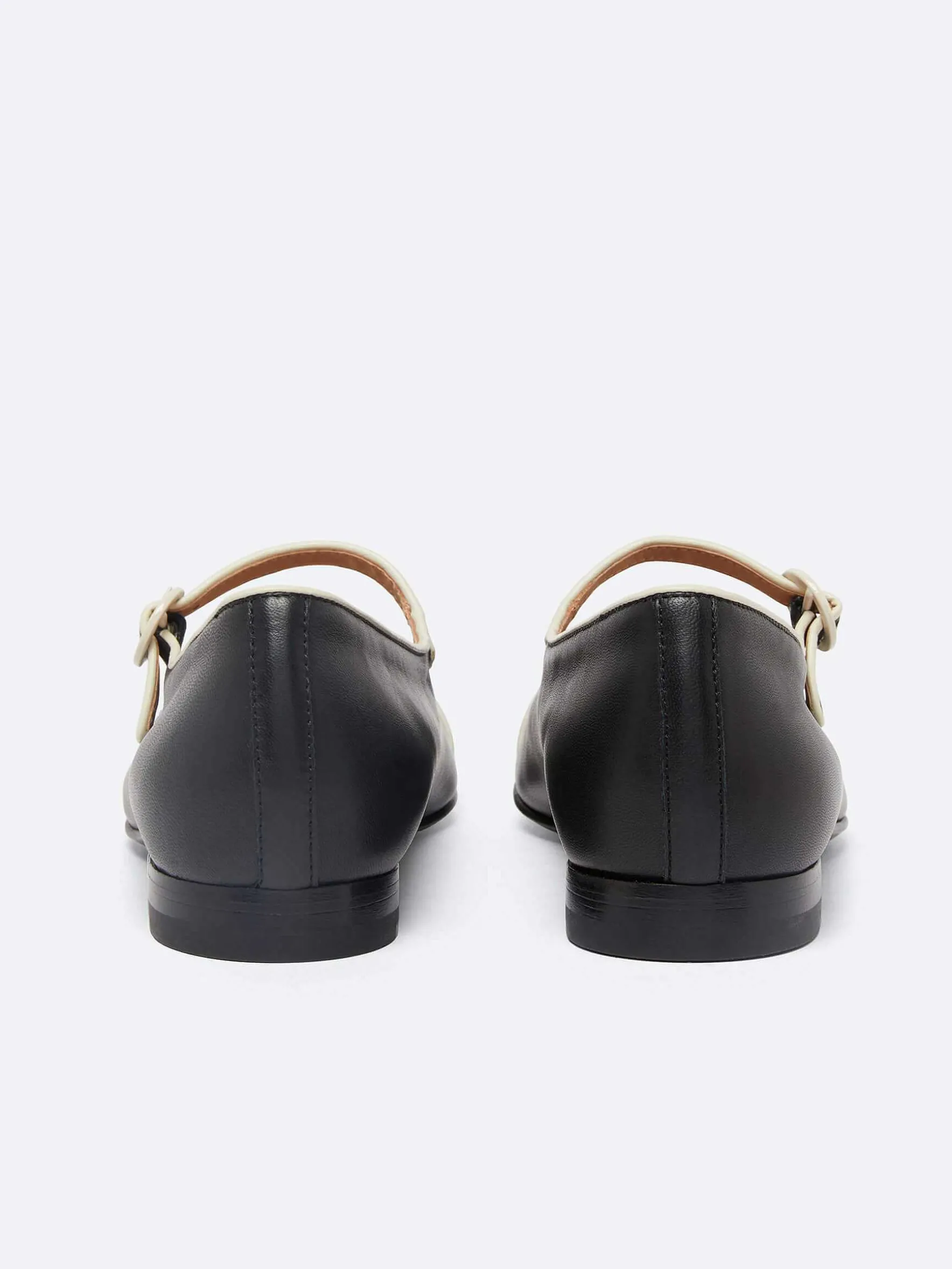 Carel Ballerina'S>Zwart Lederen Ivoorkleurige Mary Janes Met Biezen