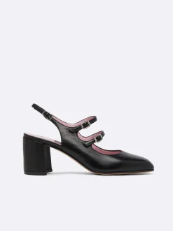Carel Slingbacks>Zwart Leren Mary Janes Met Slingback