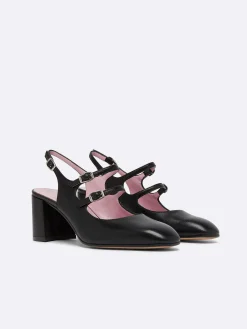 Carel Slingbacks>Zwart Leren Mary Janes Met Slingback