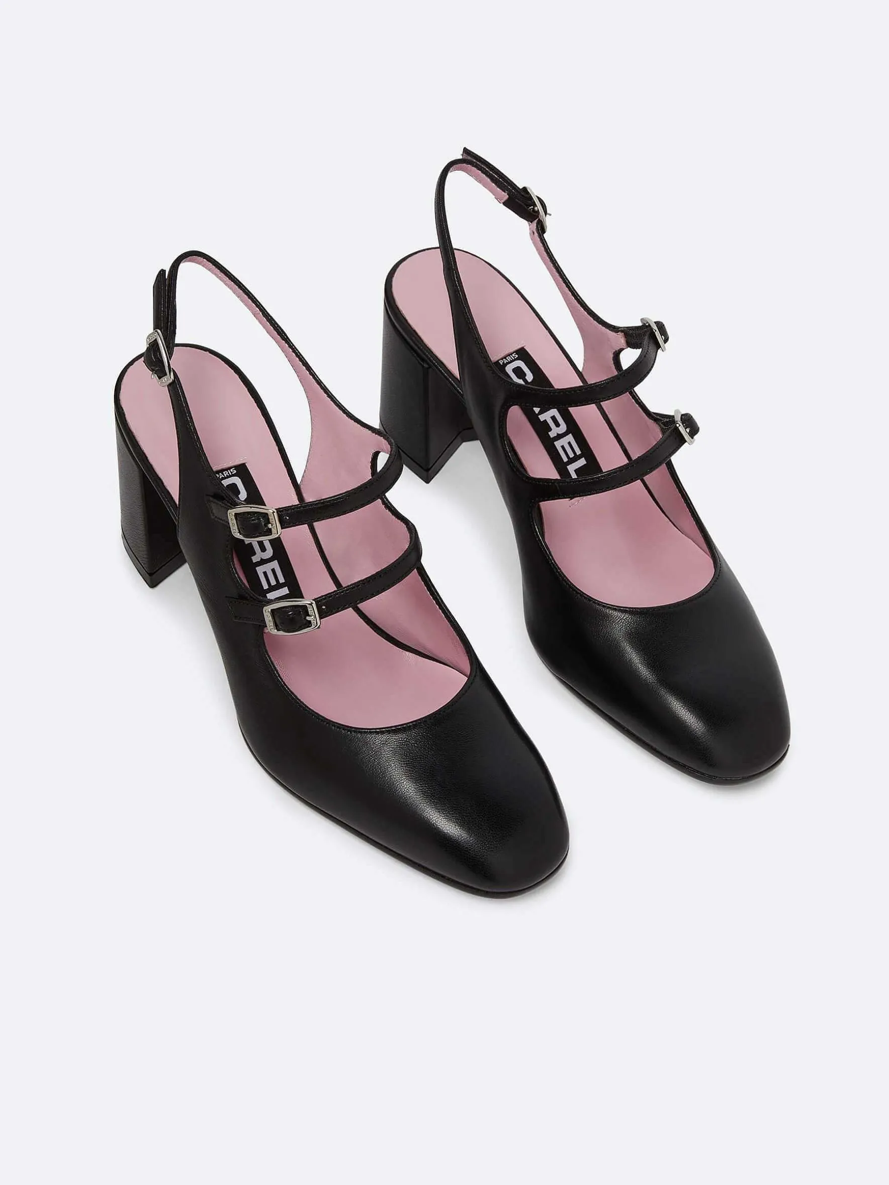 Carel Slingbacks>Zwart Leren Mary Janes Met Slingback