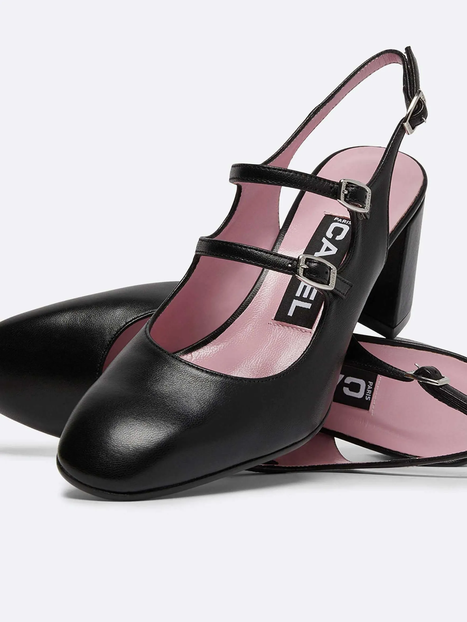 Carel Slingbacks>Zwart Leren Mary Janes Met Slingback