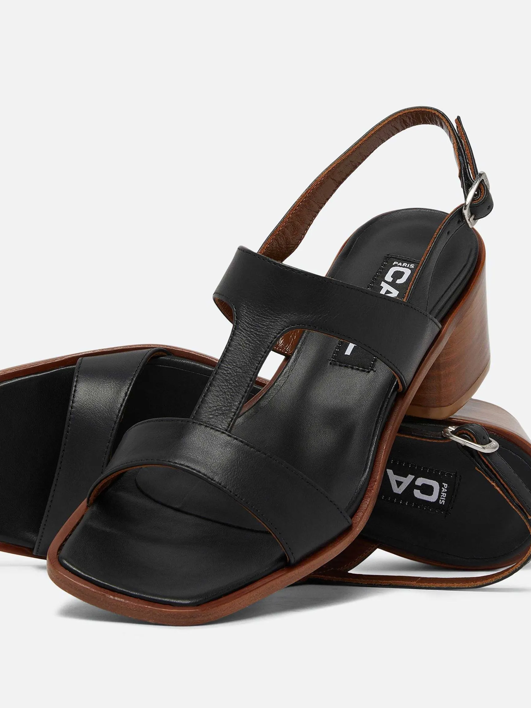 Carel Sandalen En Muilezels>Zwart Leren Sandalen