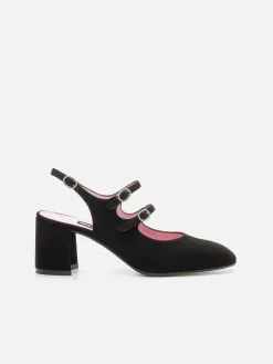 Carel Slingbacks>Zwart Suede Leer En Strass-Gespen Slingback Mary Janes