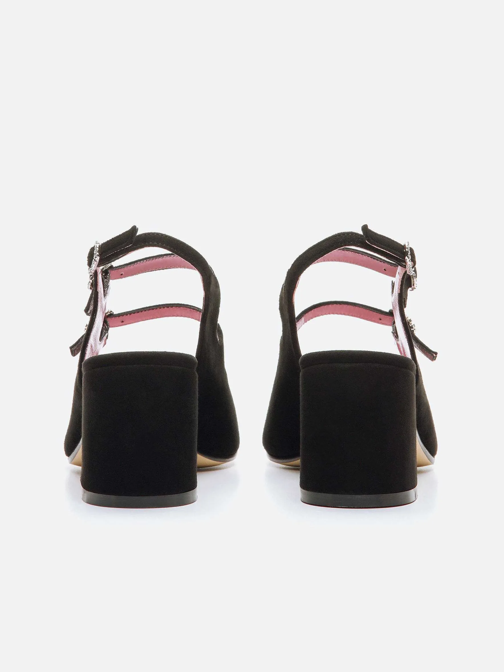 Carel Slingbacks>Zwart Suede Leer En Strass-Gespen Slingback Mary Janes