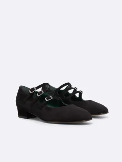 Carel Maria Janes>Zwart Suede Mary Janes Balletflats