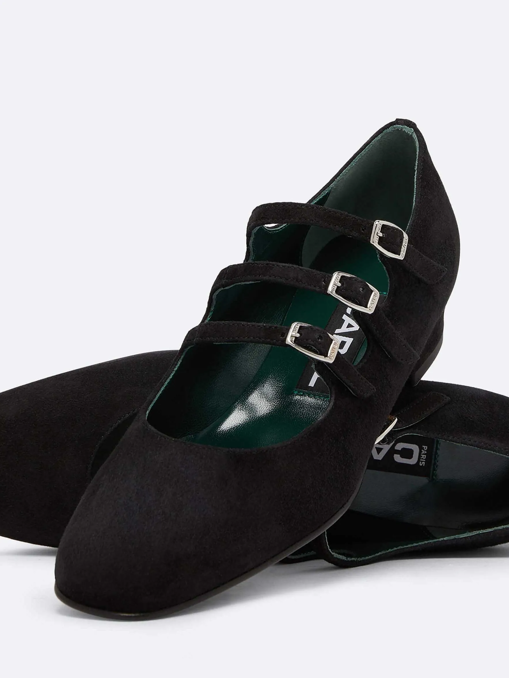 Carel Maria Janes>Zwart Suede Mary Janes Balletflats