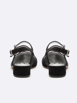 Carel Slingbacks>Zwart Suede Mesh En Strass Gespen Mary Janes