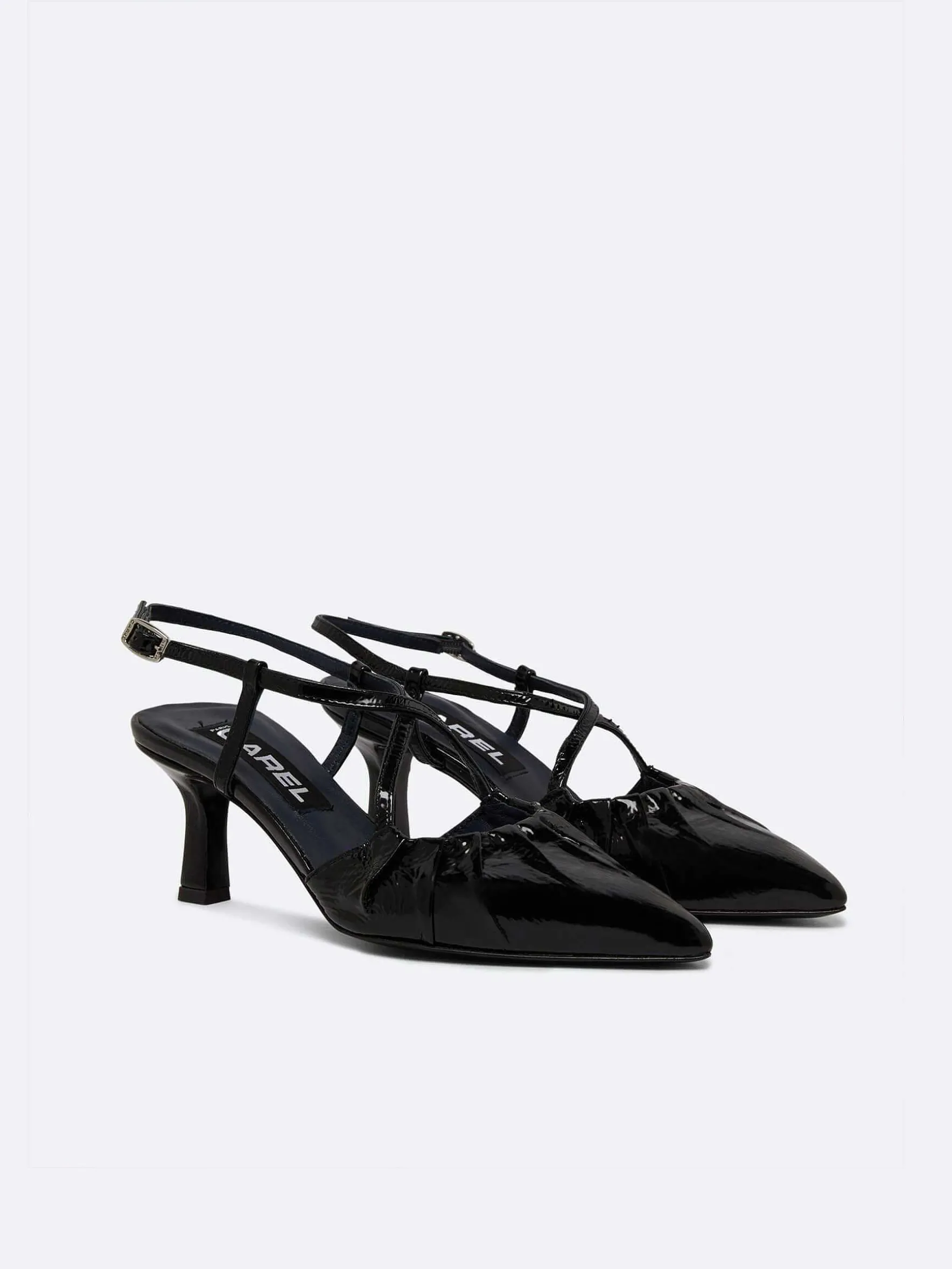 Carel Pompen>Zwarte Naplack Lederen Slingback Pumps