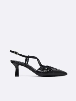 Carel Pompen>Zwarte Naplack Lederen Slingback Pumps