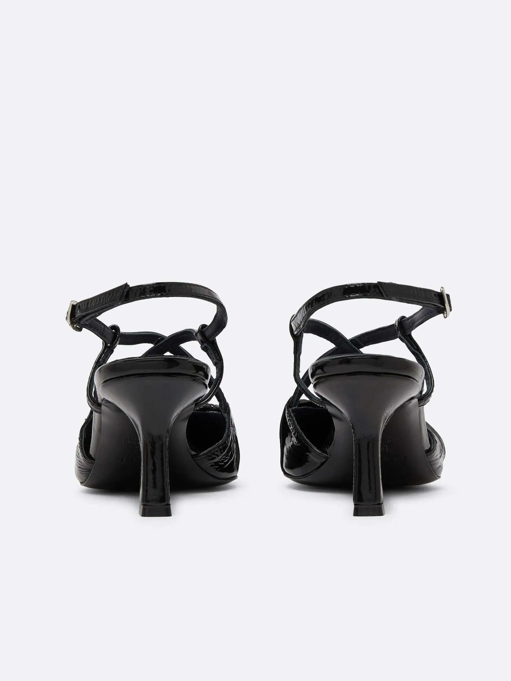 Carel Pompen>Zwarte Naplack Lederen Slingback Pumps