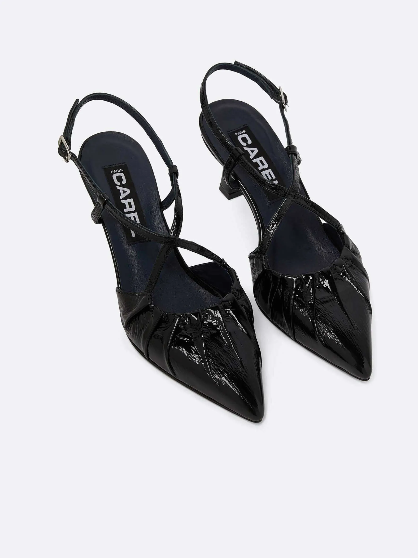 Carel Pompen>Zwarte Naplack Lederen Slingback Pumps