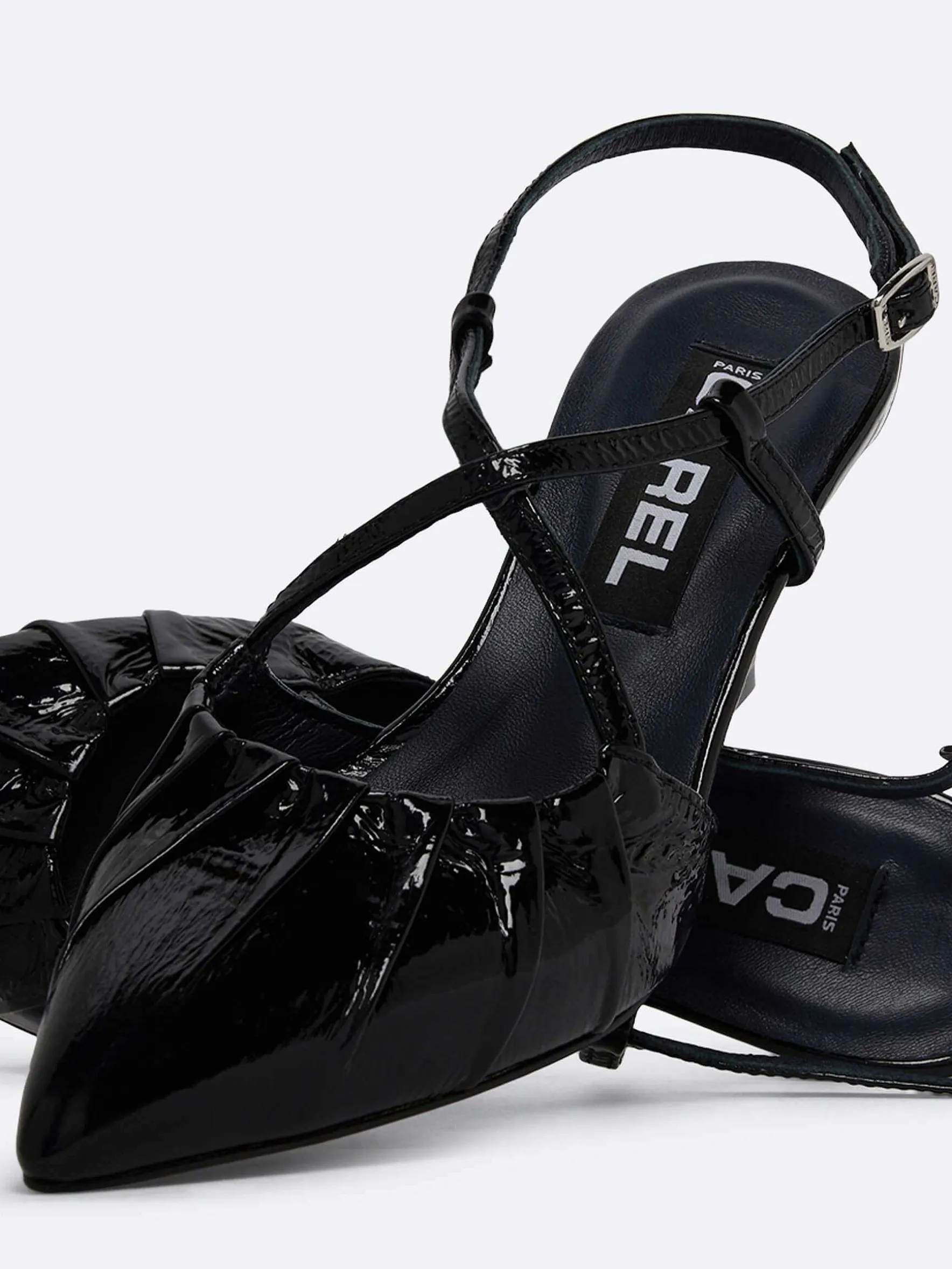 Carel Pompen>Zwarte Naplack Lederen Slingback Pumps