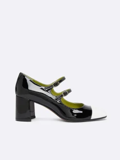 Carel Maria Janes>Zwart-Wit Lakleer Mary Janes Pumps
