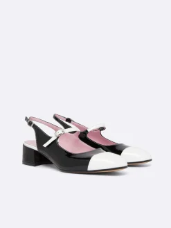 Carel Maria Janes>Zwart-Wit Lakleer Slingback Mary Janes