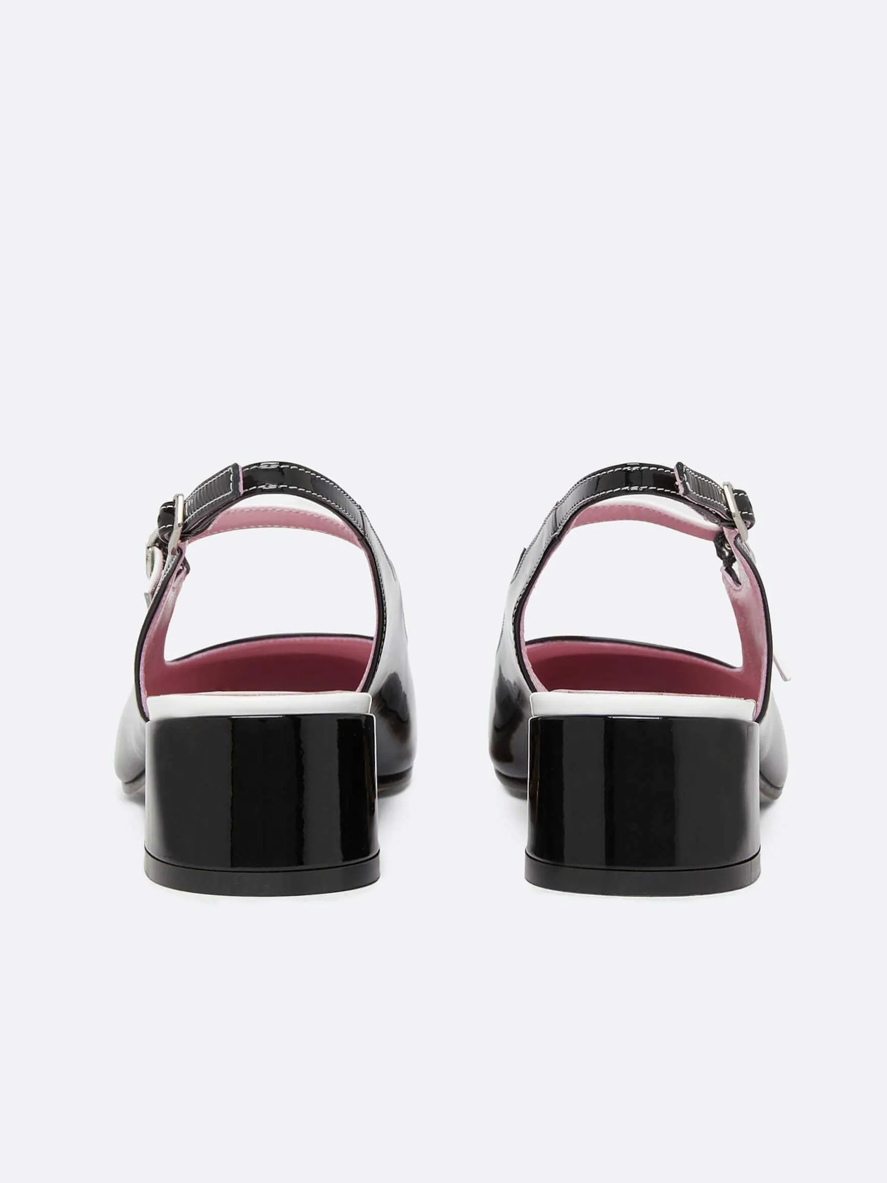 Carel Maria Janes>Zwart-Wit Lakleer Slingback Mary Janes